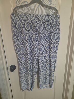JM Collection Blue & White Patterned Boyfriend Jeans